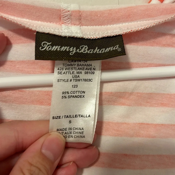 Tommy Bahama Striped Orange 95% Cotton Hooded Zip Up Sweater - Picture 2 of 3